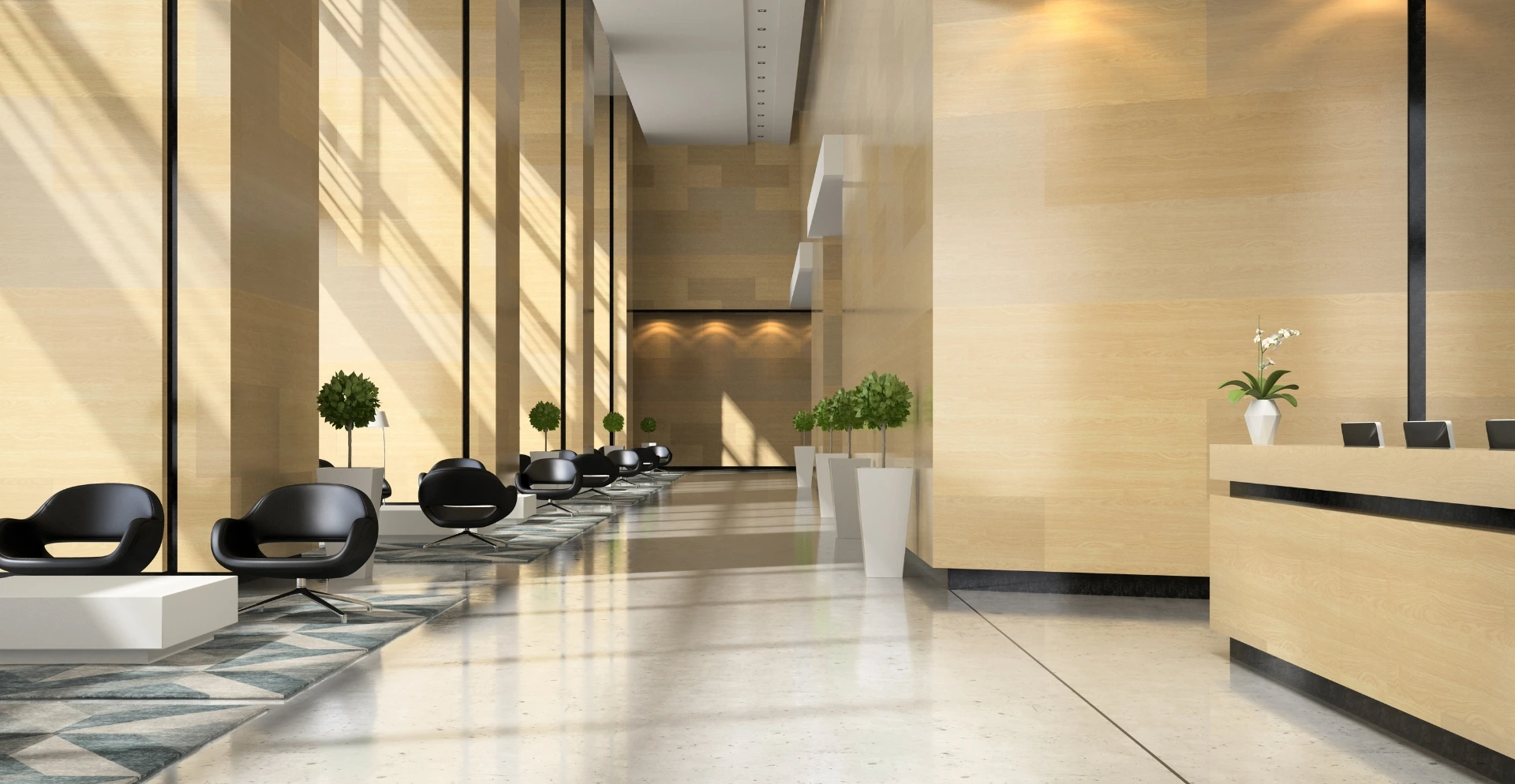 Cleaning crew mopping the lobby floor and wiping elevator buttons in a condominium building